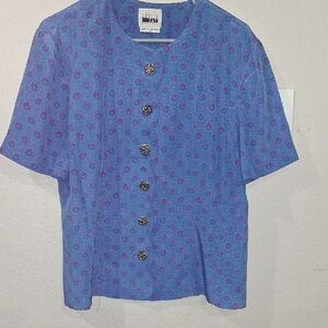 Leslie Fay Purple and Blue Floral Blouse